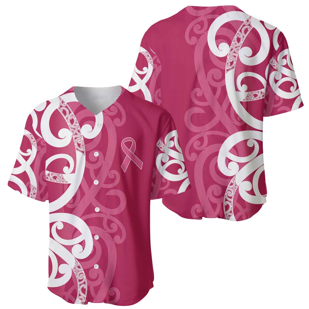 Breast Cancer Awareness Maori Baseball Jersey Koru Kowhaiwhai - Polynesian Pride