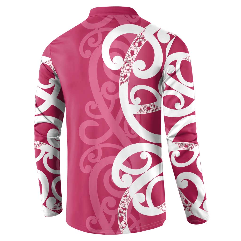 Breast Cancer Awareness Maori Button Sweatshirt Koru Kowhaiwhai - Polynesian Pride