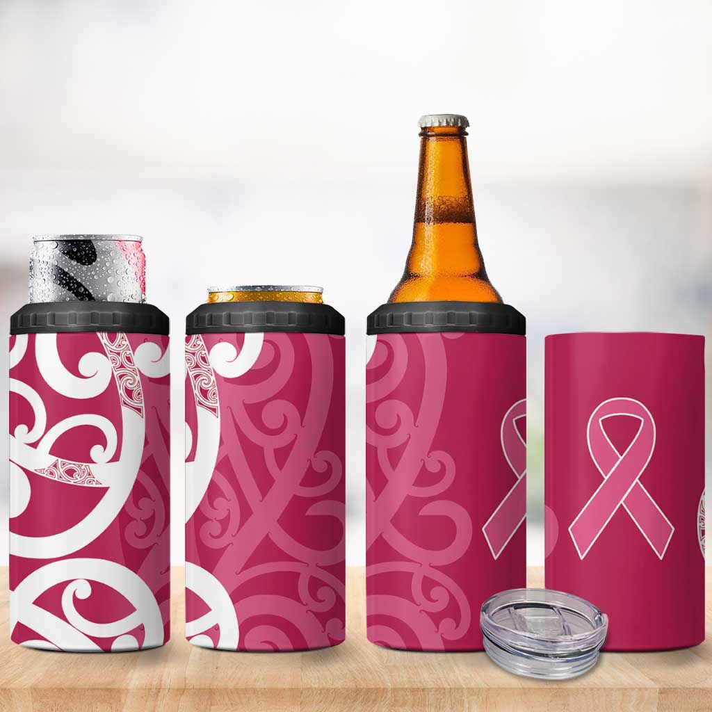 Breast Cancer Awareness Maori 4 in 1 Can Cooler Tumbler Koru Kowhaiwhai LT7 - Polynesian Pride