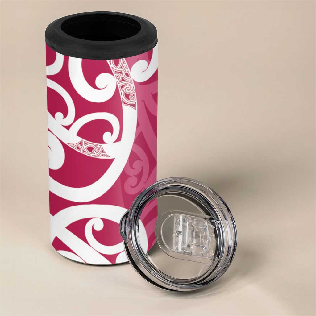 Breast Cancer Awareness Maori 4 in 1 Can Cooler Tumbler Koru Kowhaiwhai LT7 - Polynesian Pride