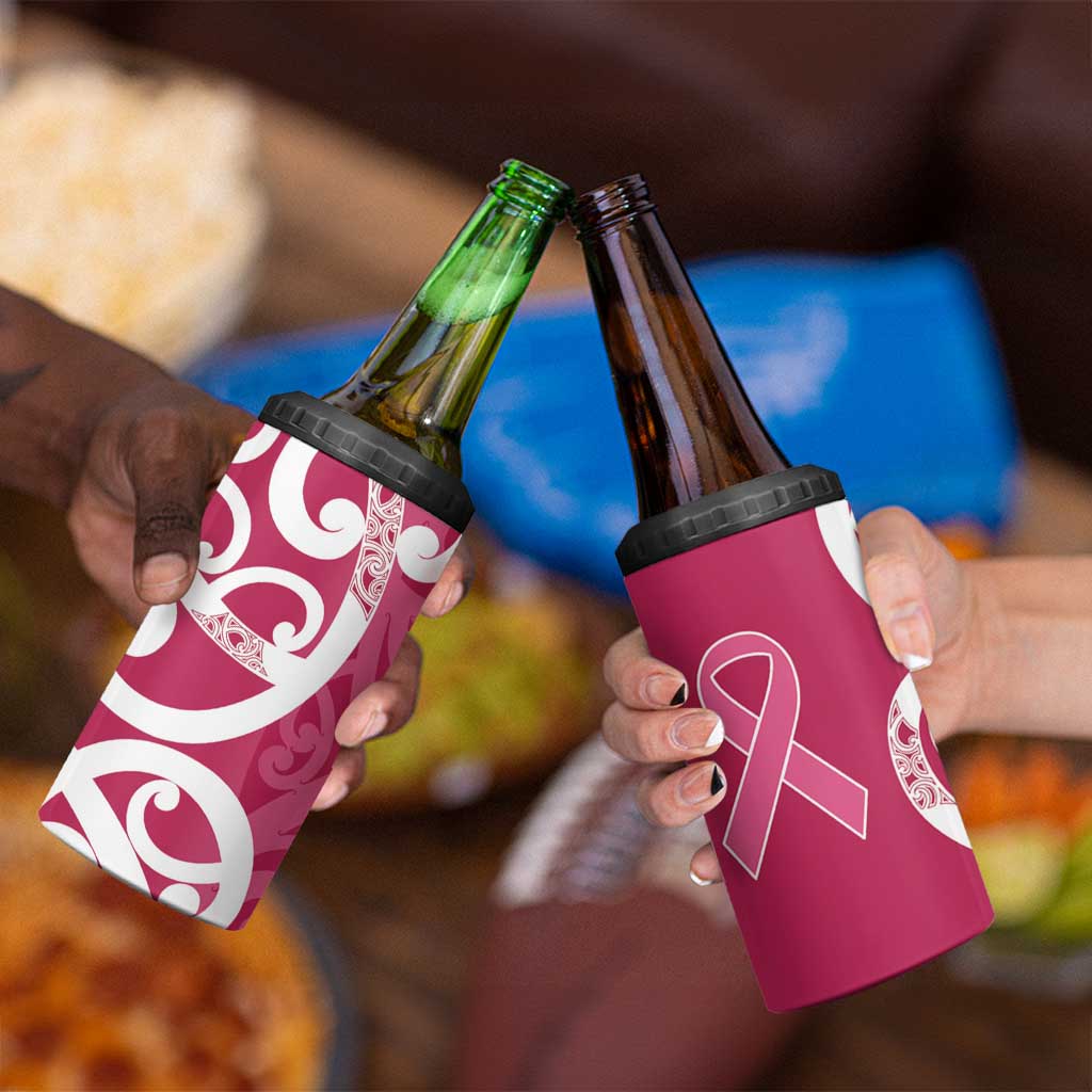 Breast Cancer Awareness Maori 4 in 1 Can Cooler Tumbler Koru Kowhaiwhai LT7 - Polynesian Pride