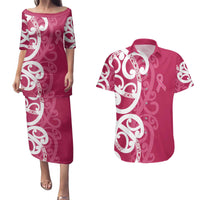 Breast Cancer Awareness Maori Couples Matching Puletasi and Hawaiian Shirt Koru Kowhaiwhai LT7 Pink - Polynesian Pride