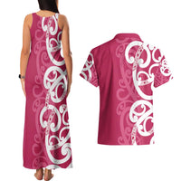 Breast Cancer Awareness Maori Couples Matching Tank Maxi Dress and Hawaiian Shirt Koru Kowhaiwhai LT7 - Polynesian Pride