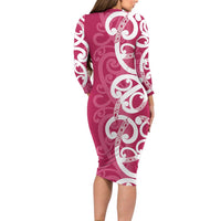 Breast Cancer Awareness Maori Family Matching Long Sleeve Bodycon Dress and Hawaiian Shirt Koru Kowhaiwhai LT7 - Polynesian Pride