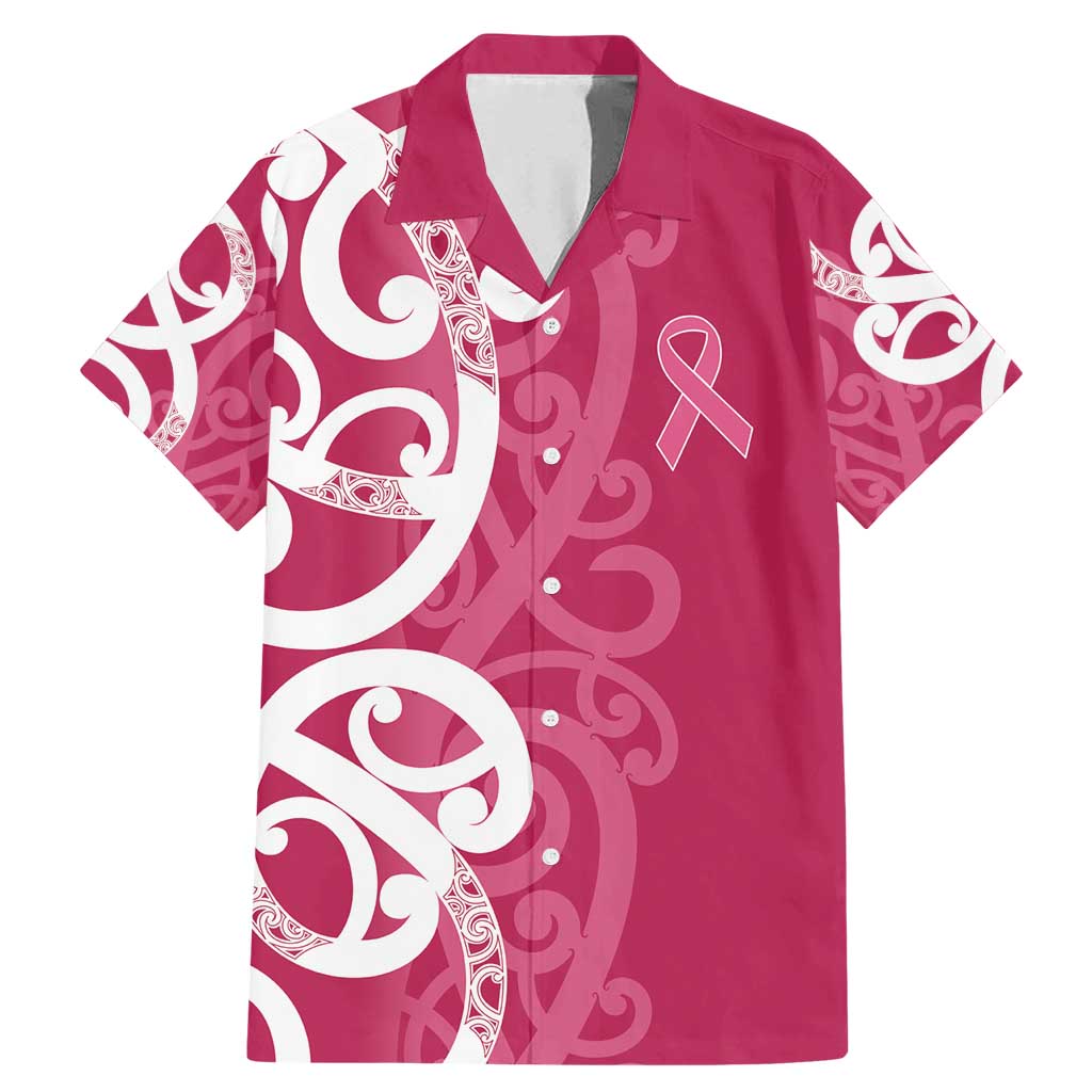 Breast Cancer Awareness Maori Family Matching Mermaid Dress and Hawaiian Shirt Koru Kowhaiwhai LT7 Dad's Shirt - Short Sleeve Pink - Polynesian Pride