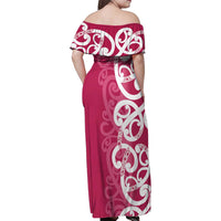 Breast Cancer Awareness Maori Family Matching Off Shoulder Maxi Dress and Hawaiian Shirt Koru Kowhaiwhai LT7 - Polynesian Pride