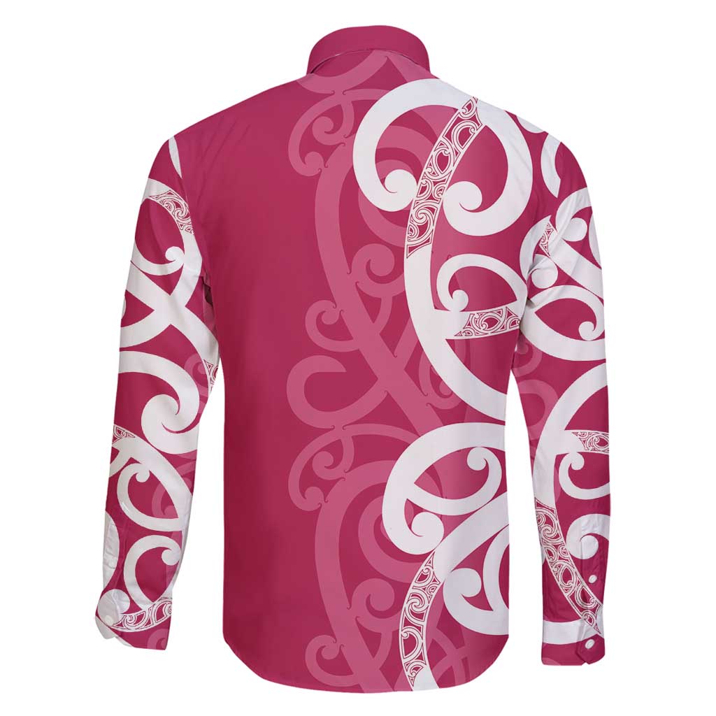 Breast Cancer Awareness Maori Family Matching Off Shoulder Short Dress and Hawaiian Shirt Koru Kowhaiwhai LT7 - Polynesian Pride