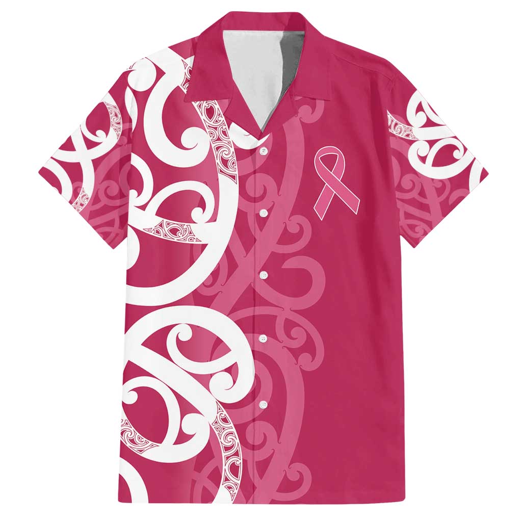 Breast Cancer Awareness Maori Family Matching Puletasi and Hawaiian Shirt Koru Kowhaiwhai LT7 Dad's Shirt - Short Sleeve Pink - Polynesian Pride