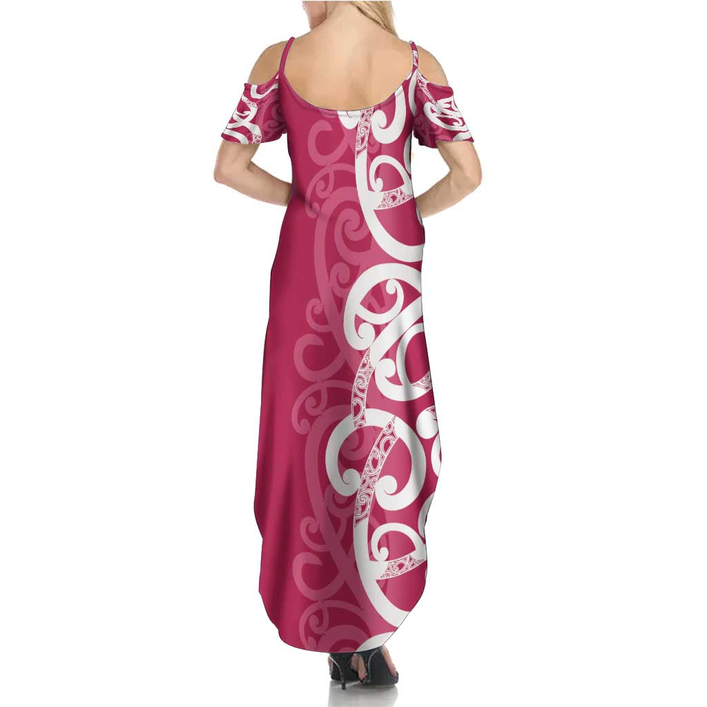 Breast Cancer Awareness Maori Family Matching Summer Maxi Dress and Hawaiian Shirt Koru Kowhaiwhai LT7 - Polynesian Pride