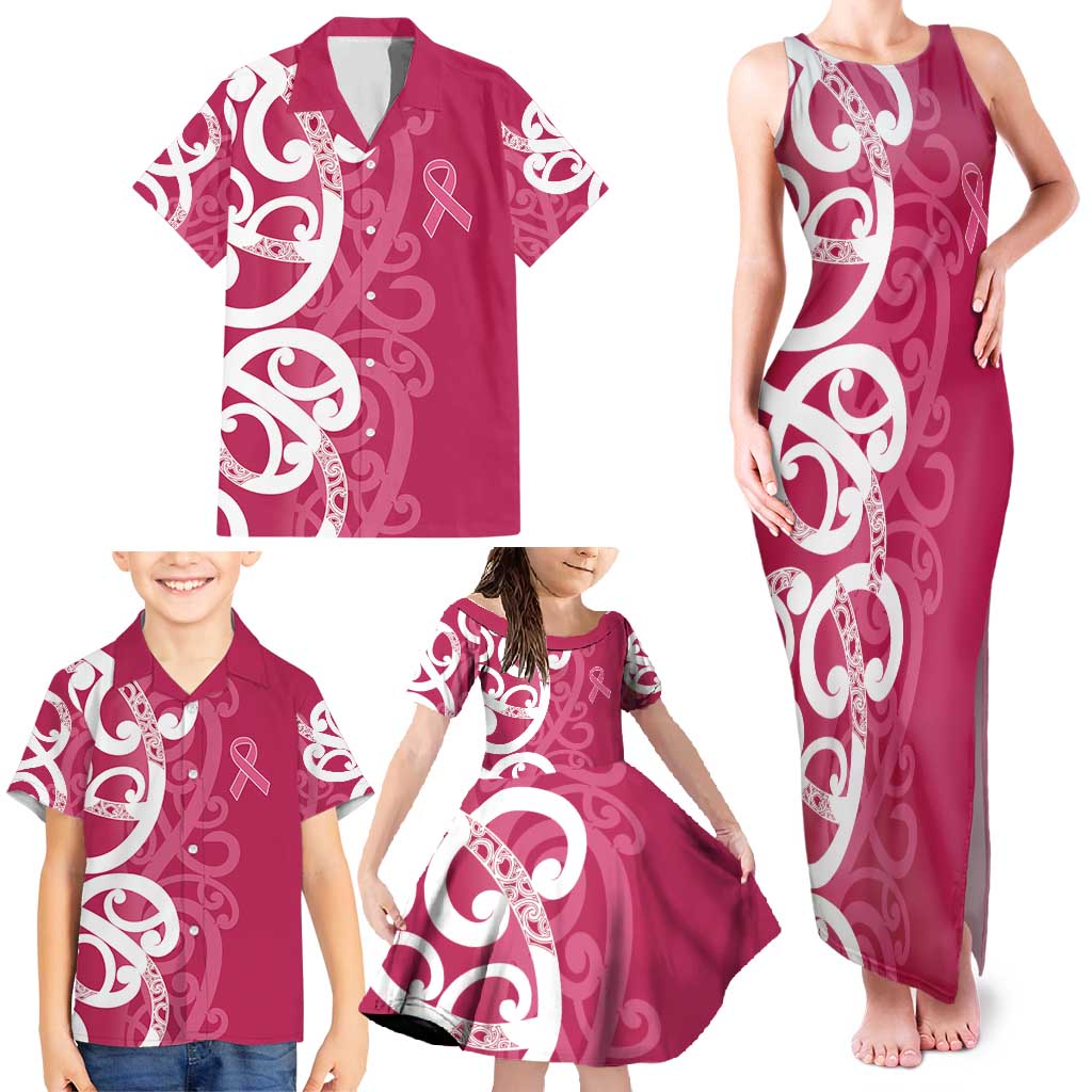 Breast Cancer Awareness Maori Family Matching Tank Maxi Dress and Hawaiian Shirt Koru Kowhaiwhai LT7 - Polynesian Pride