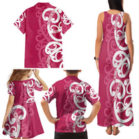 Breast Cancer Awareness Maori Family Matching Tank Maxi Dress and Hawaiian Shirt Koru Kowhaiwhai LT7 - Polynesian Pride