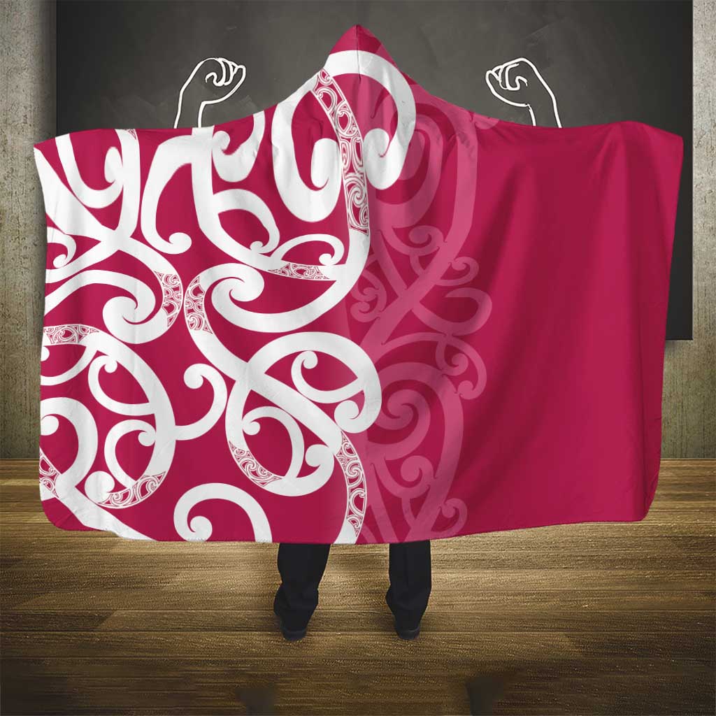Breast Cancer Awareness Maori Hooded Blanket Koru Kowhaiwhai - Polynesian Pride