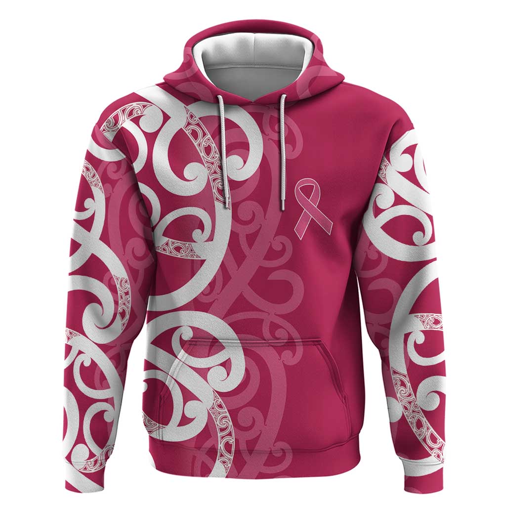 Breast Cancer Awareness Maori Hoodie Koru Kowhaiwhai - Polynesian Pride