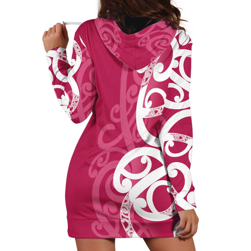 Breast Cancer Awareness Maori Hoodie Dress Koru Kowhaiwhai LT7 - Polynesian Pride