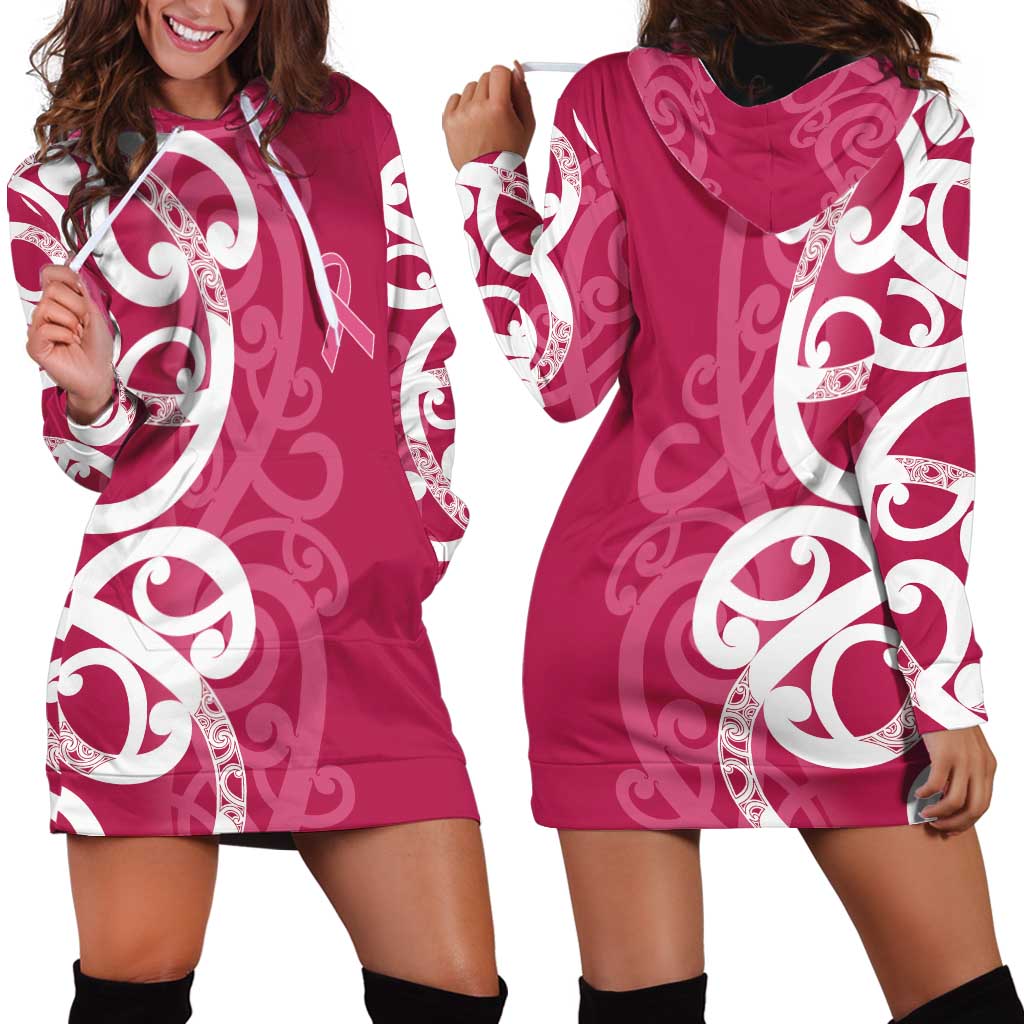 Breast Cancer Awareness Maori Hoodie Dress Koru Kowhaiwhai LT7 - Polynesian Pride