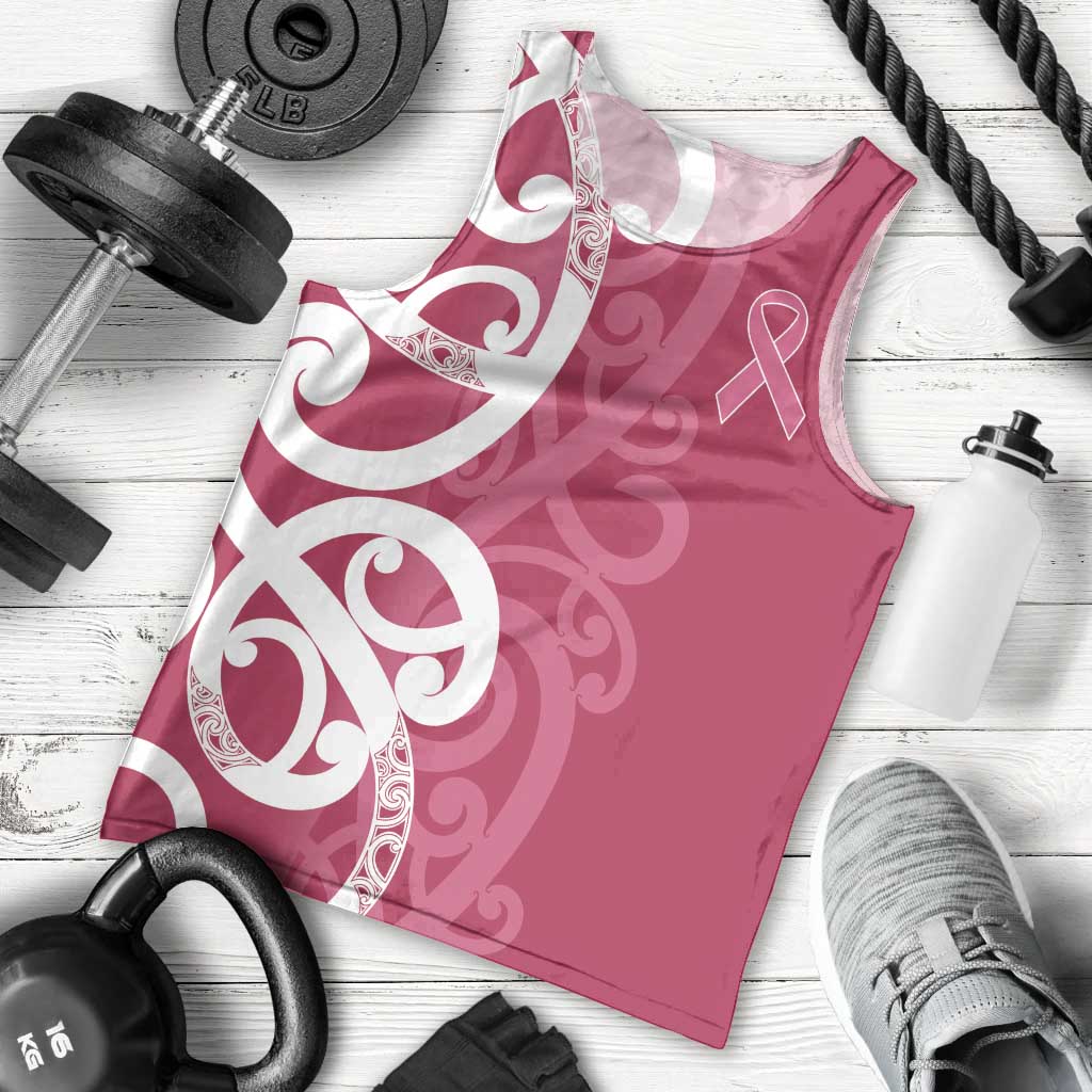 Breast Cancer Awareness Maori Men Tank Top Koru Kowhaiwhai - Polynesian Pride