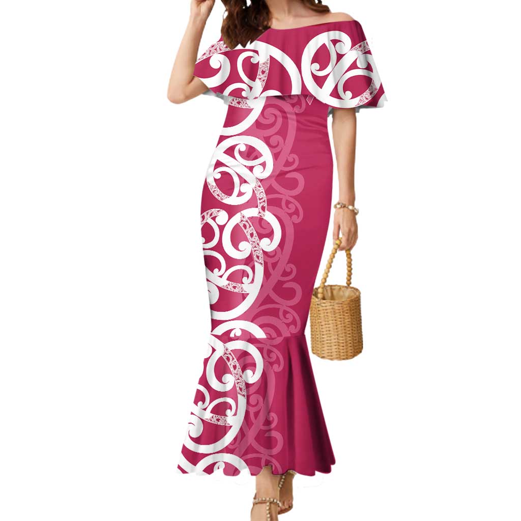 Breast Cancer Awareness Maori Mermaid Dress Koru Kowhaiwhai - Polynesian Pride