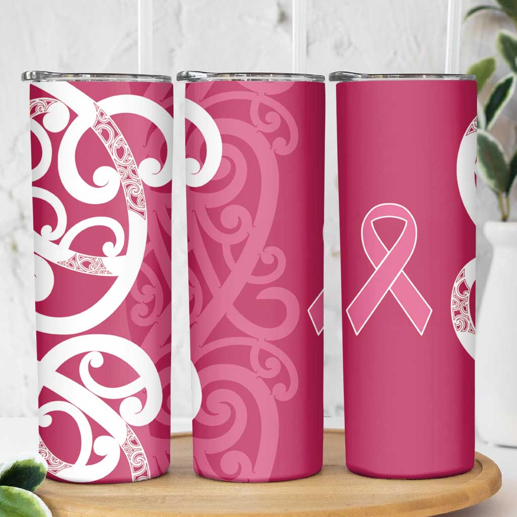 Breast Cancer Awareness Maori Skinny Tumbler Koru Kowhaiwhai LT7 - Polynesian Pride