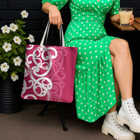 Breast Cancer Awareness Maori Tote Bag Koru Kowhaiwhai - Polynesian Pride