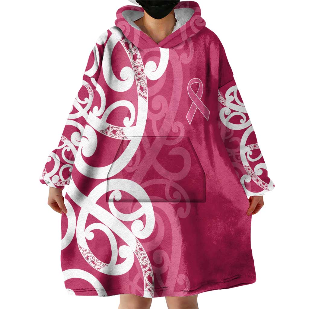 Breast Cancer Awareness Maori Wearable Blanket Hoodie Koru Kowhaiwhai LT7 - Polynesian Pride