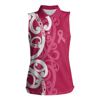 Breast Cancer Awareness Maori Women Sleeveless Polo Shirt Koru Kowhaiwhai LT7 Female Pink - Polynesian Pride