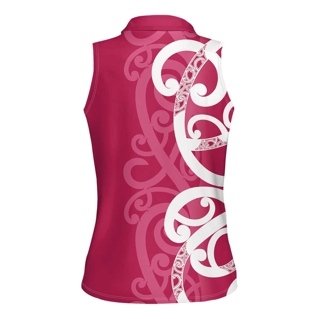 Breast Cancer Awareness Maori Women Sleeveless Polo Shirt Koru Kowhaiwhai LT7 - Polynesian Pride