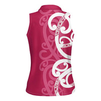 Breast Cancer Awareness Maori Women Sleeveless Polo Shirt Koru Kowhaiwhai LT7 - Polynesian Pride