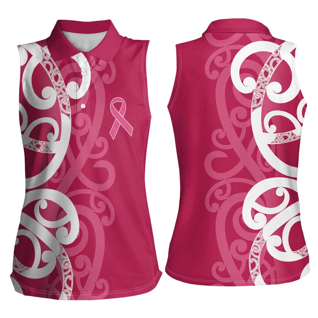 Breast Cancer Awareness Maori Women Sleeveless Polo Shirt Koru Kowhaiwhai LT7 - Polynesian Pride