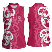 Breast Cancer Awareness Maori Women Sleeveless Polo Shirt Koru Kowhaiwhai LT7 - Polynesian Pride