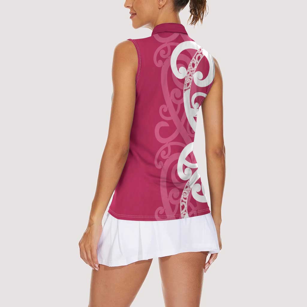 Breast Cancer Awareness Maori Women Sleeveless Polo Shirt Koru Kowhaiwhai LT7 - Polynesian Pride
