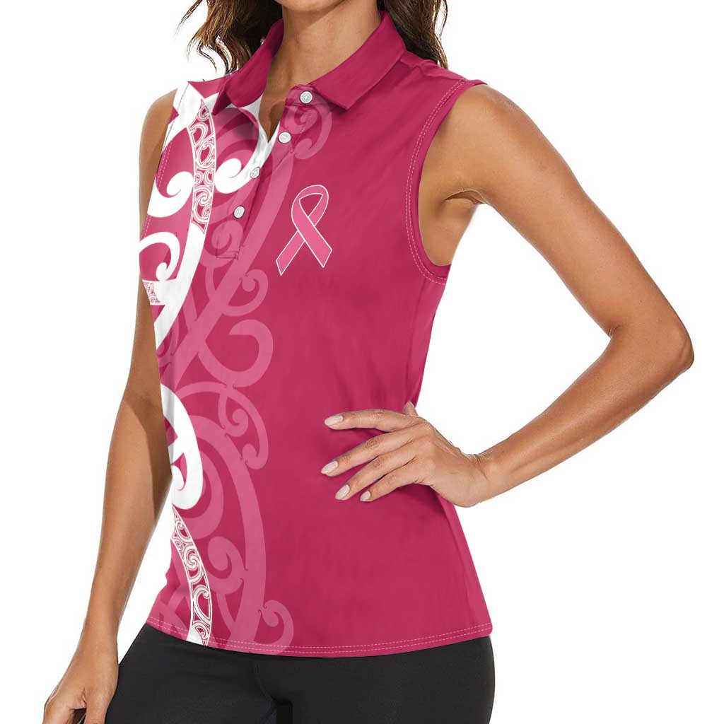Breast Cancer Awareness Maori Women Sleeveless Polo Shirt Koru Kowhaiwhai LT7 - Polynesian Pride