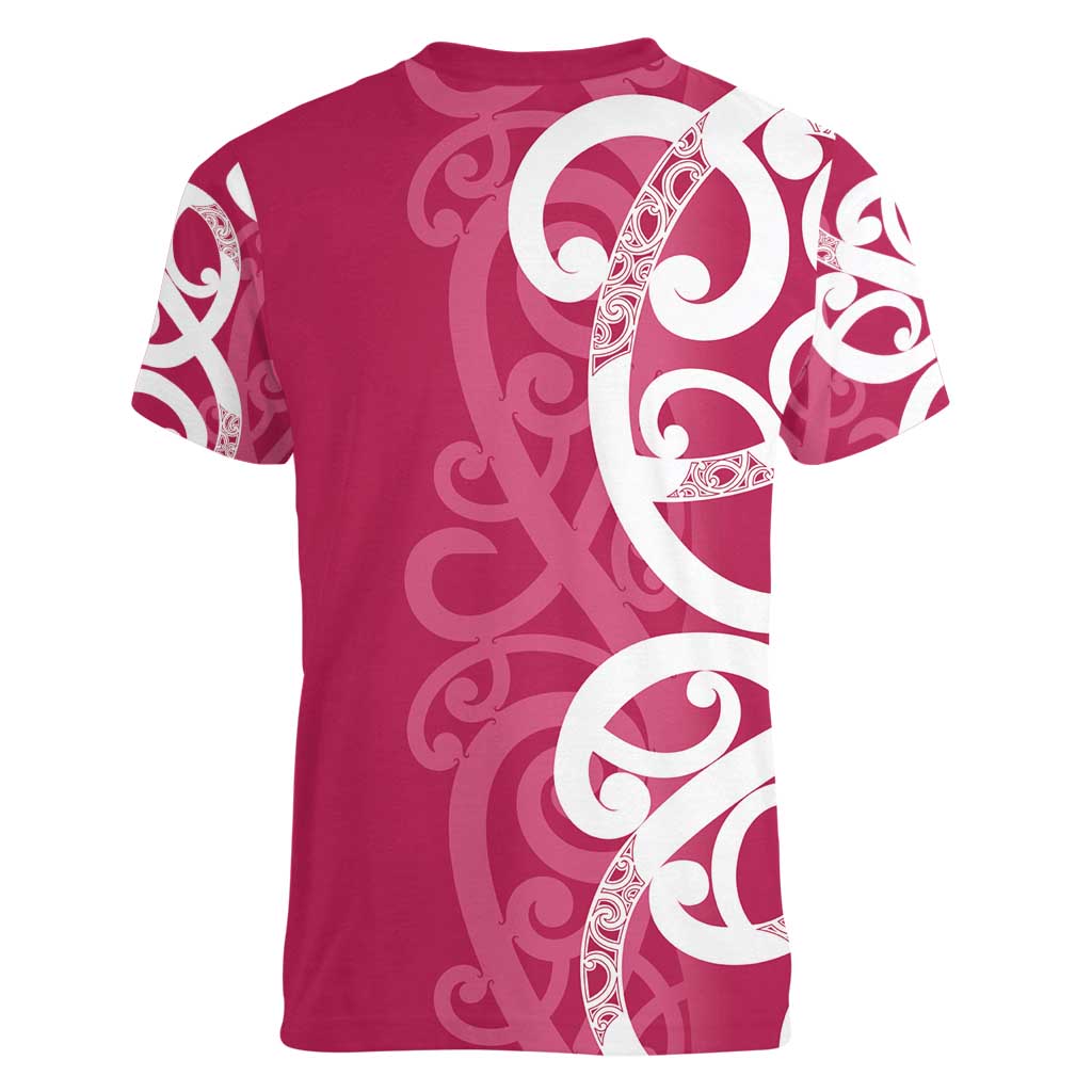Breast Cancer Awareness Maori Women V-Neck T-Shirt Koru Kowhaiwhai LT7 - Polynesian Pride