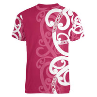 Breast Cancer Awareness Maori Women V-Neck T-Shirt Koru Kowhaiwhai LT7 - Polynesian Pride