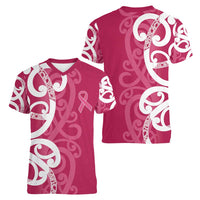 Breast Cancer Awareness Maori Women V-Neck T-Shirt Koru Kowhaiwhai LT7 - Polynesian Pride