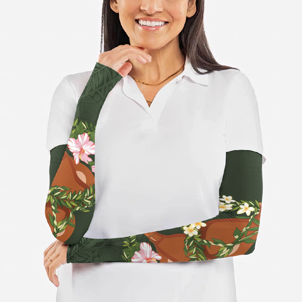 Aloha Hawaii Ipu Gourd Mix Maile Lei Arm Sleeves Sage Green LT7 - Polynesian Pride