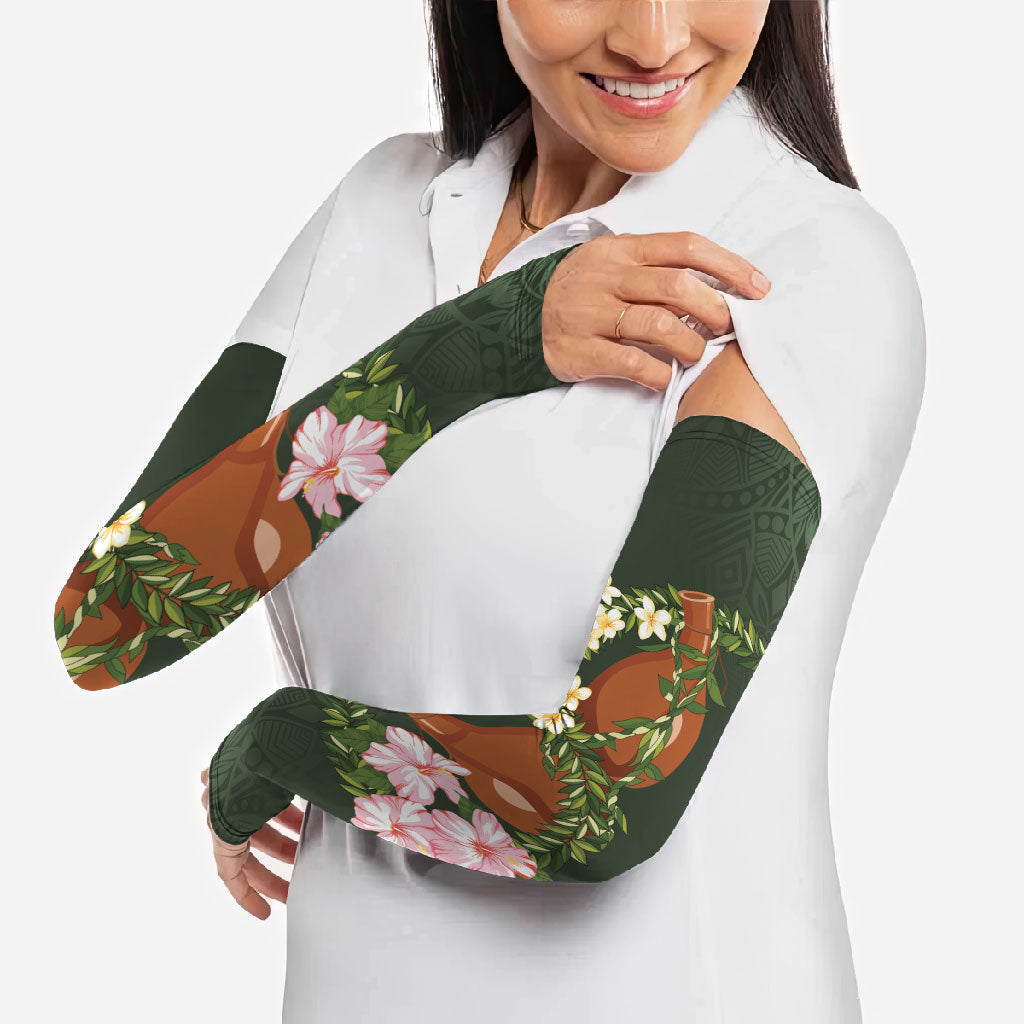 Aloha Hawaii Ipu Gourd Mix Maile Lei Arm Sleeves Sage Green LT7 - Polynesian Pride