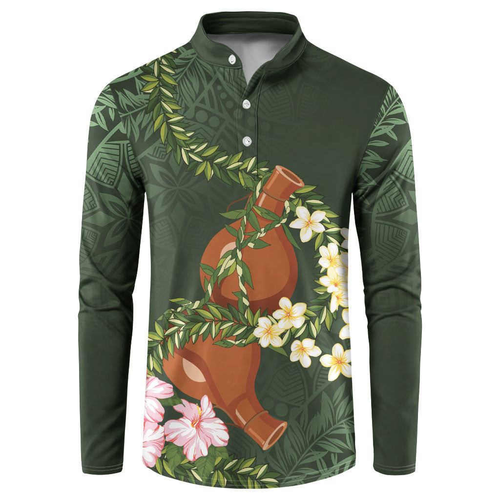 Aloha Hawaii Ipu Gourd Mix Maile Lei Button Sweatshirt Sage Green LT7 Sage Green - Polynesian Pride
