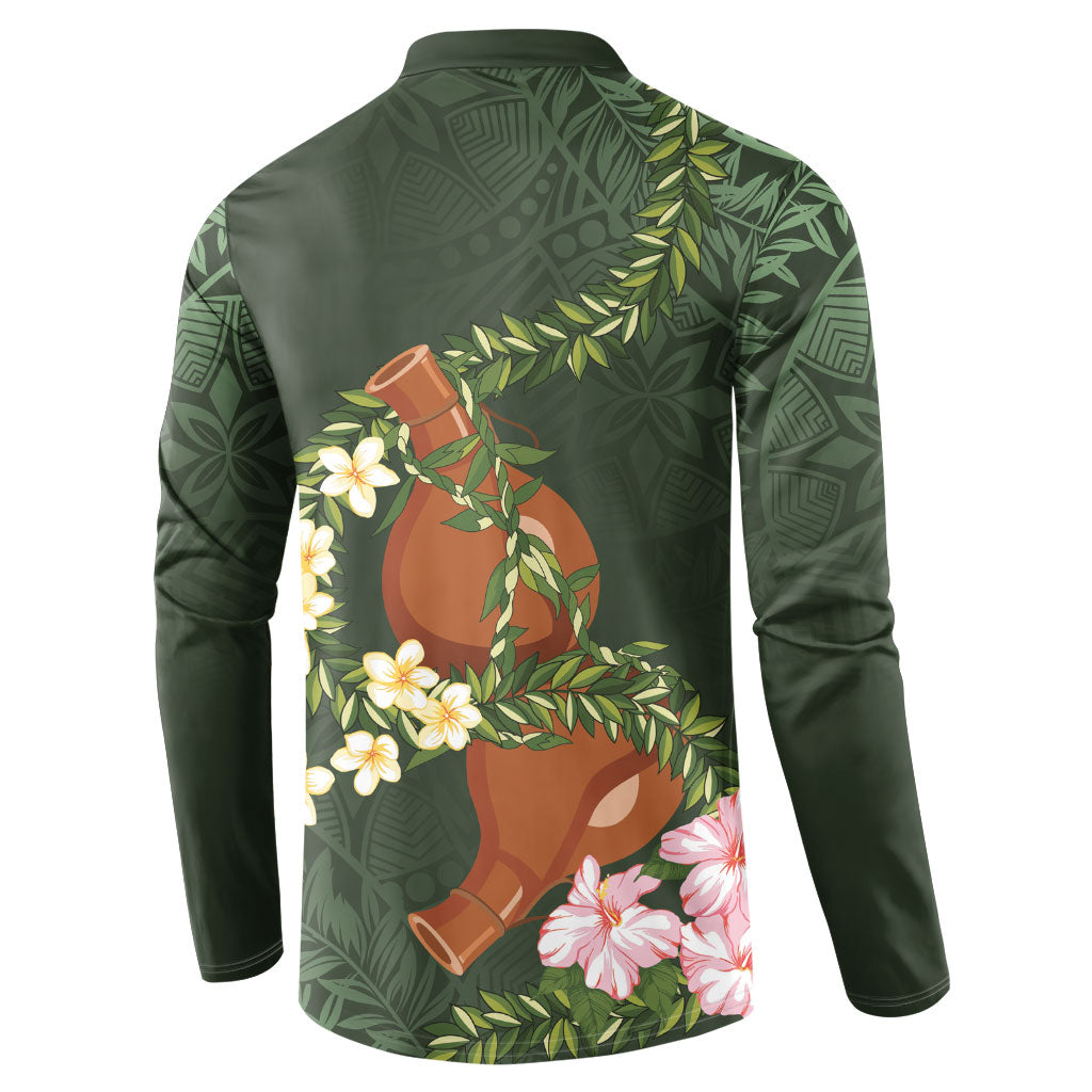 Aloha Hawaii Ipu Gourd Mix Maile Lei Button Sweatshirt Sage Green LT7 - Polynesian Pride