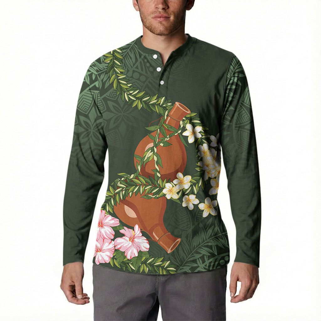 Aloha Hawaii Ipu Gourd Mix Maile Lei Button Sweatshirt Sage Green LT7 - Polynesian Pride