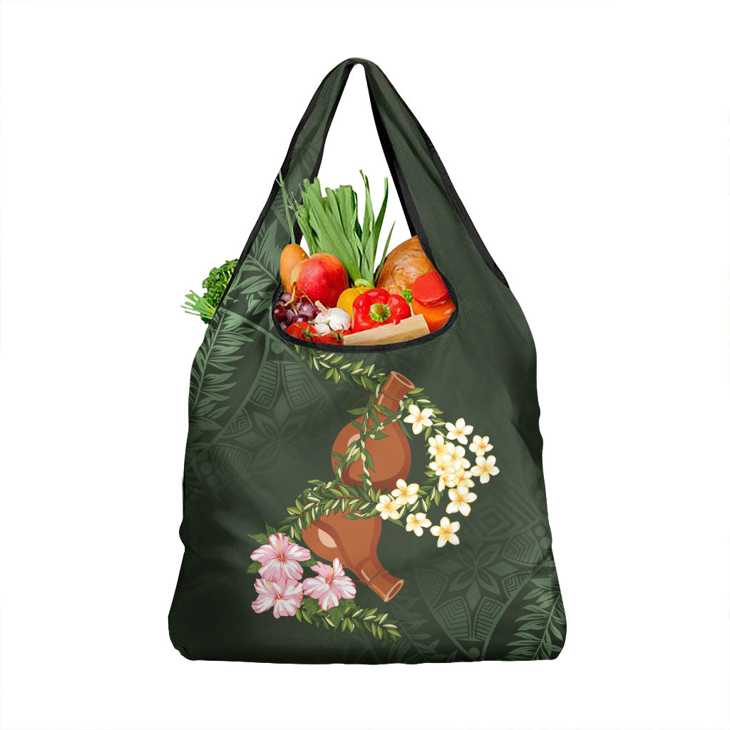 Aloha Hawaii Ipu Gourd Mix Maile Lei Grocery Bag Sage Green LT7 1-pack One Size Sage Green - Polynesian Pride