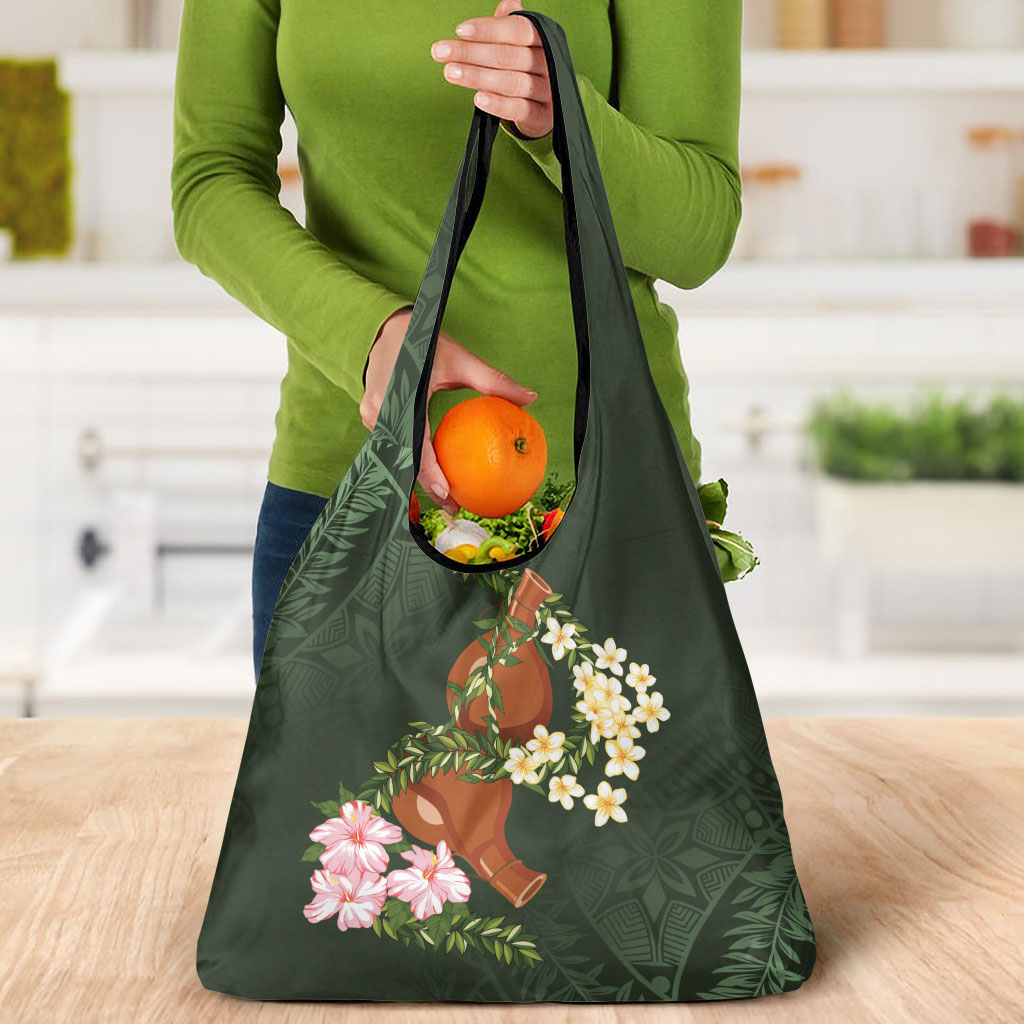 Aloha Hawaii Ipu Gourd Mix Maile Lei Grocery Bag Sage Green LT7 - Polynesian Pride