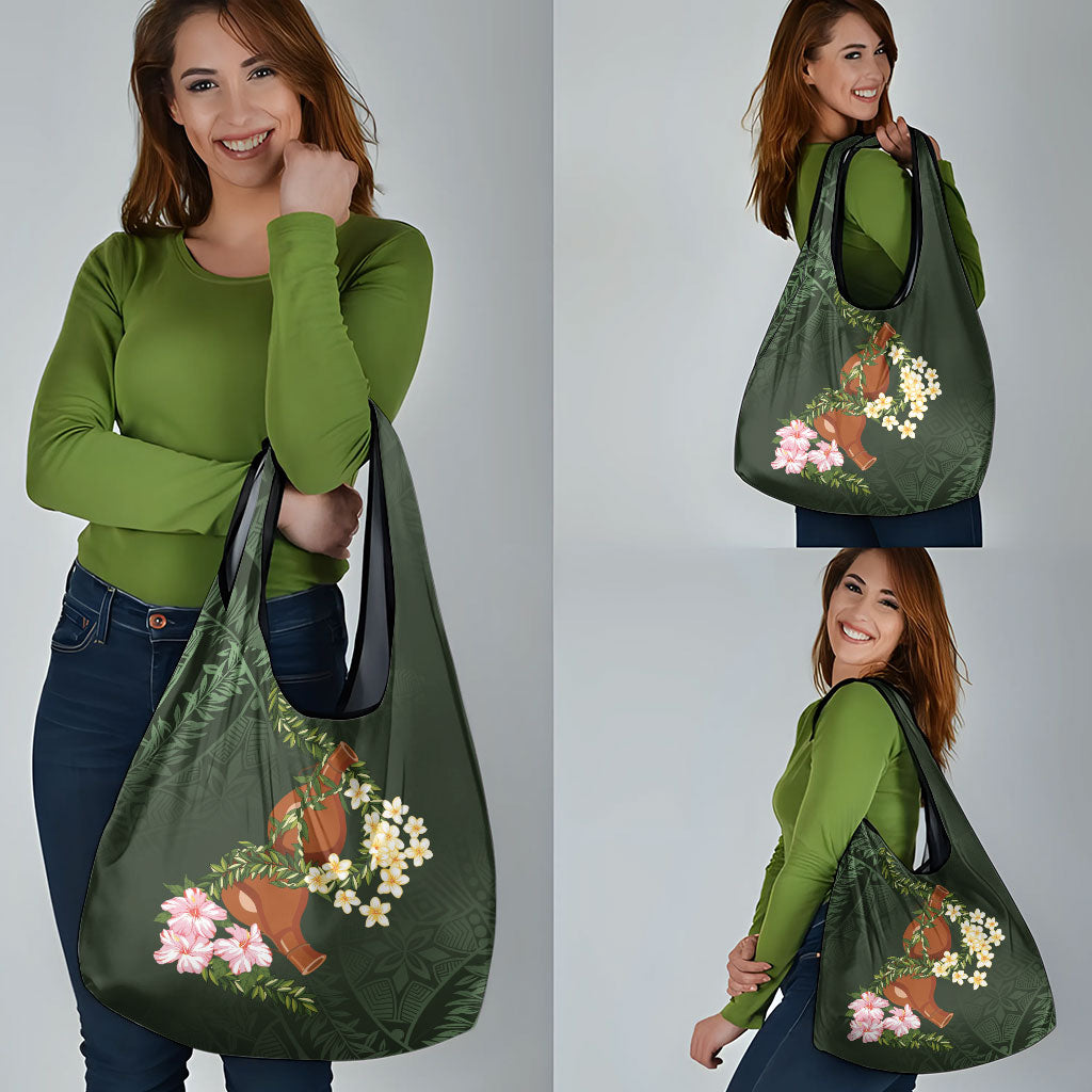 Aloha Hawaii Ipu Gourd Mix Maile Lei Grocery Bag Sage Green LT7 - Polynesian Pride