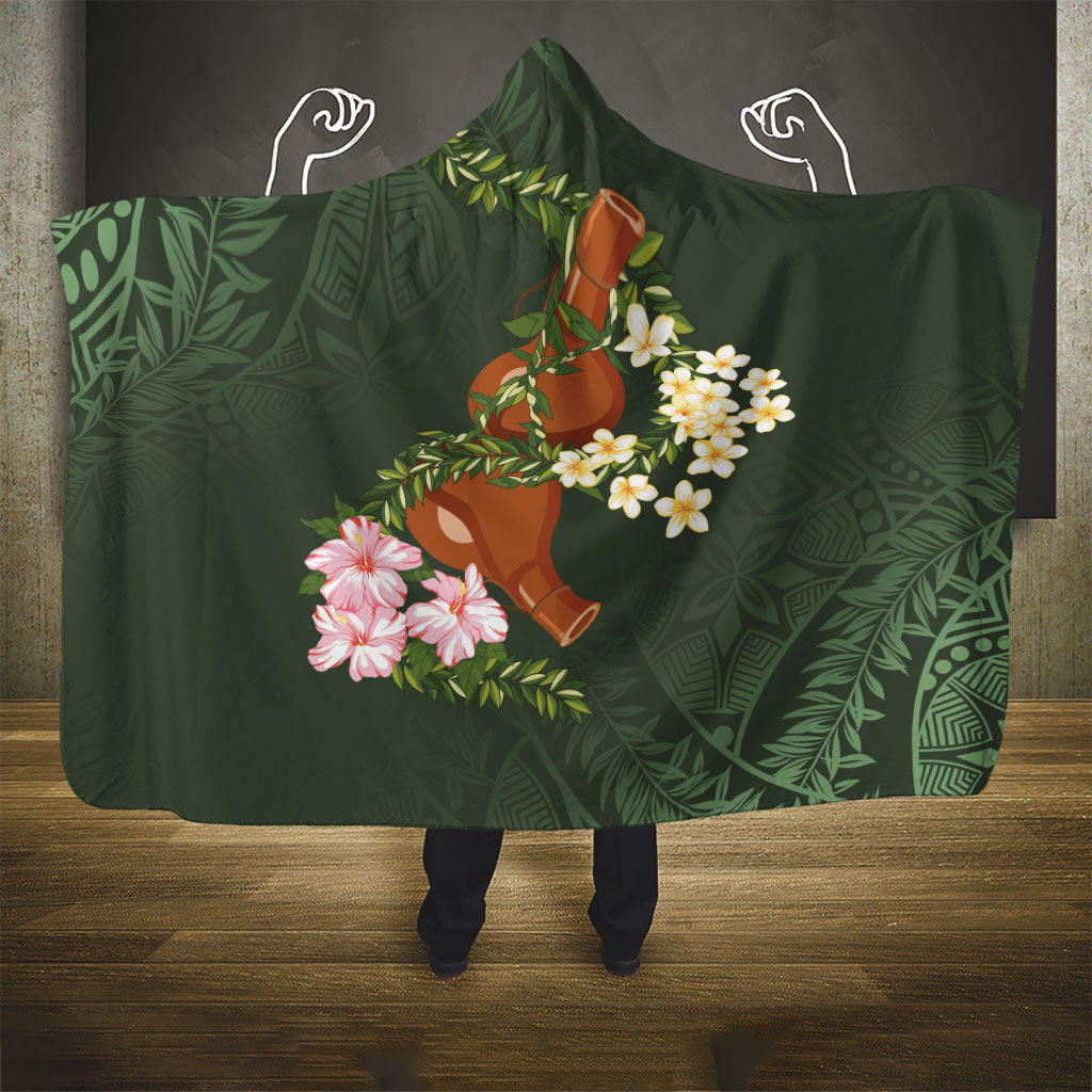 Aloha Hawaii Ipu Gourd Mix Maile Lei Hooded Blanket Sage Green LT7 - Polynesian Pride