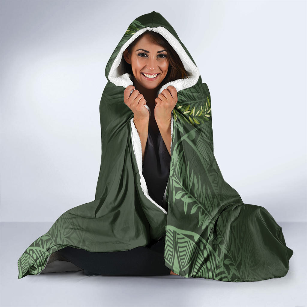 Aloha Hawaii Ipu Gourd Mix Maile Lei Hooded Blanket Sage Green LT7 - Polynesian Pride