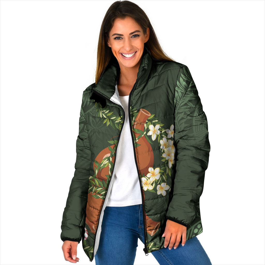 Aloha Hawaii Ipu Gourd Mix Maile Lei Padded Jacket Sage Green LT7 Women Sage Green - Polynesian Pride