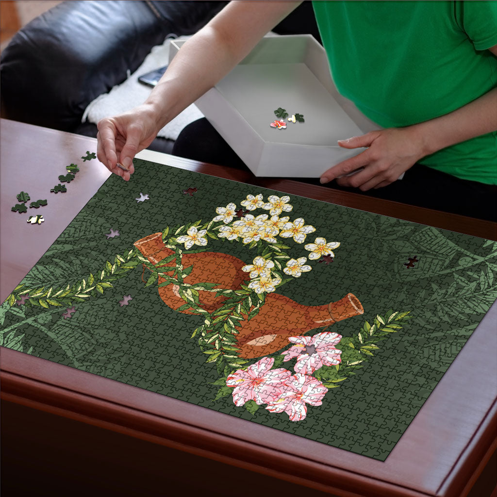 Aloha Hawaii Ipu Gourd Mix Maile Lei Puzzle Sage Green LT7 - Polynesian Pride