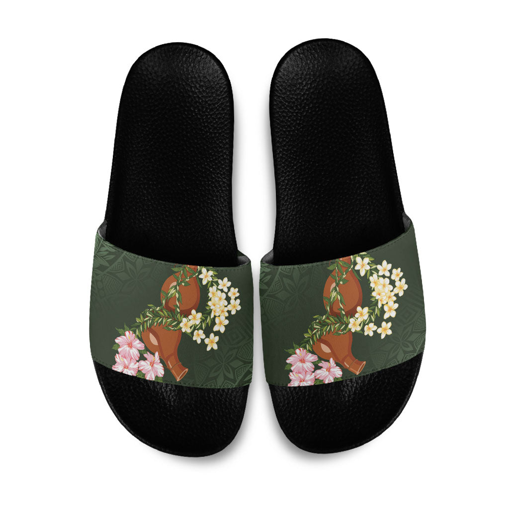 Aloha Hawaii Ipu Gourd Mix Maile Lei Slide Sandals Sage Green LT7 Sage Green - Polynesian Pride