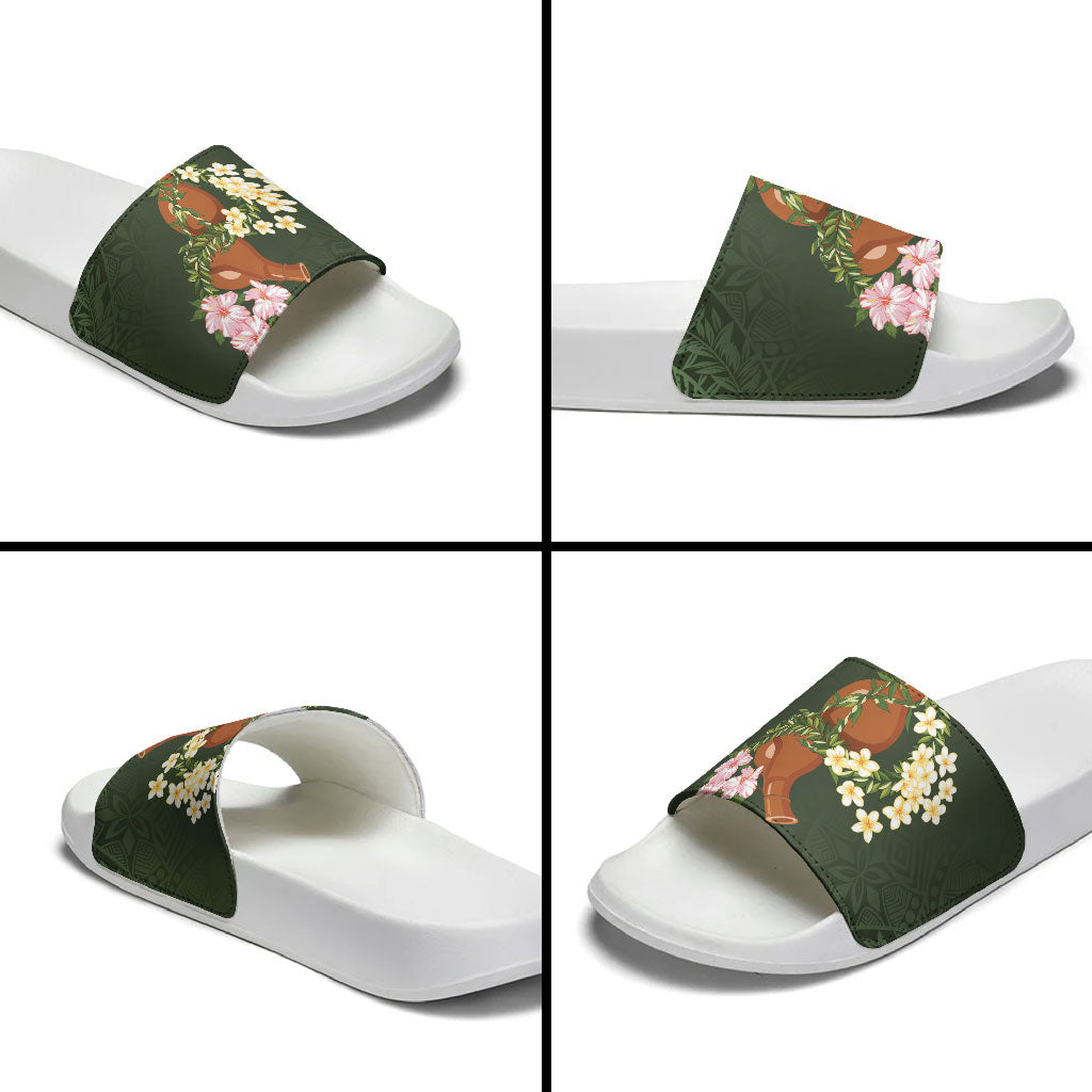 Aloha Hawaii Ipu Gourd Mix Maile Lei Slide Sandals Sage Green LT7 - Polynesian Pride