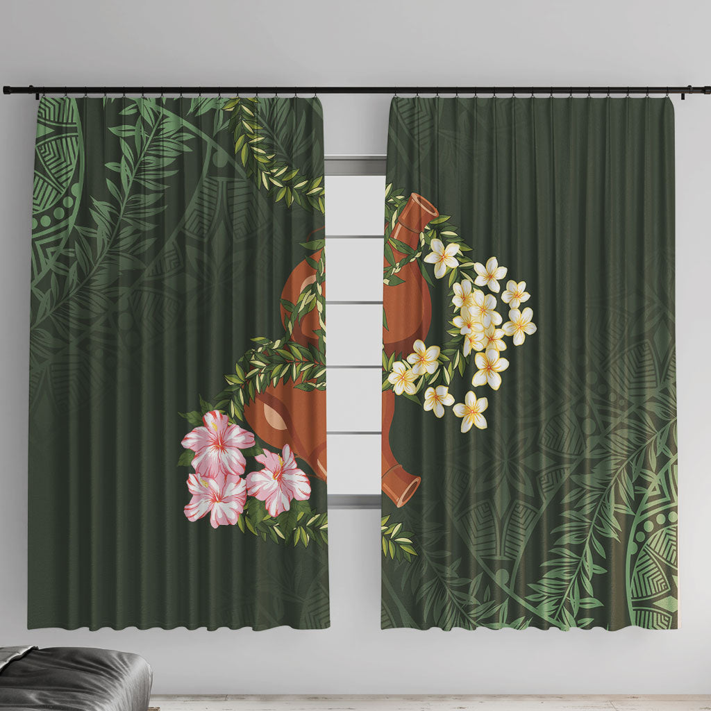 Aloha Hawaii Ipu Gourd Mix Maile Lei Window Curtain Sage Green LT7 With Hooks Sage Green - Polynesian Pride