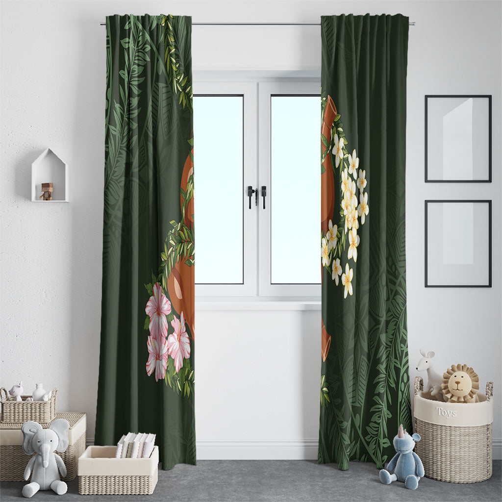 Aloha Hawaii Ipu Gourd Mix Maile Lei Window Curtain Sage Green LT7 - Polynesian Pride